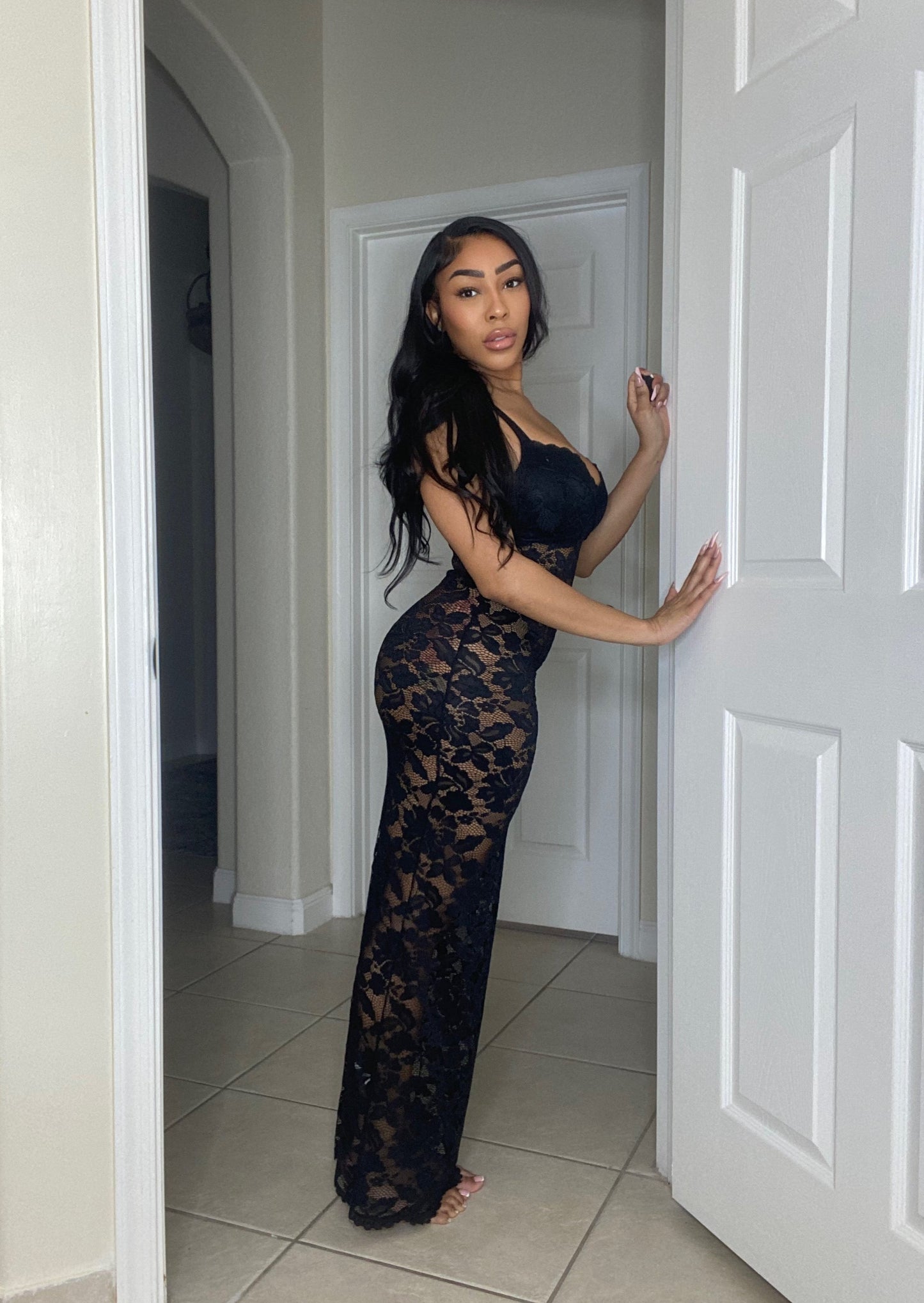 Black Lace Midi Dress