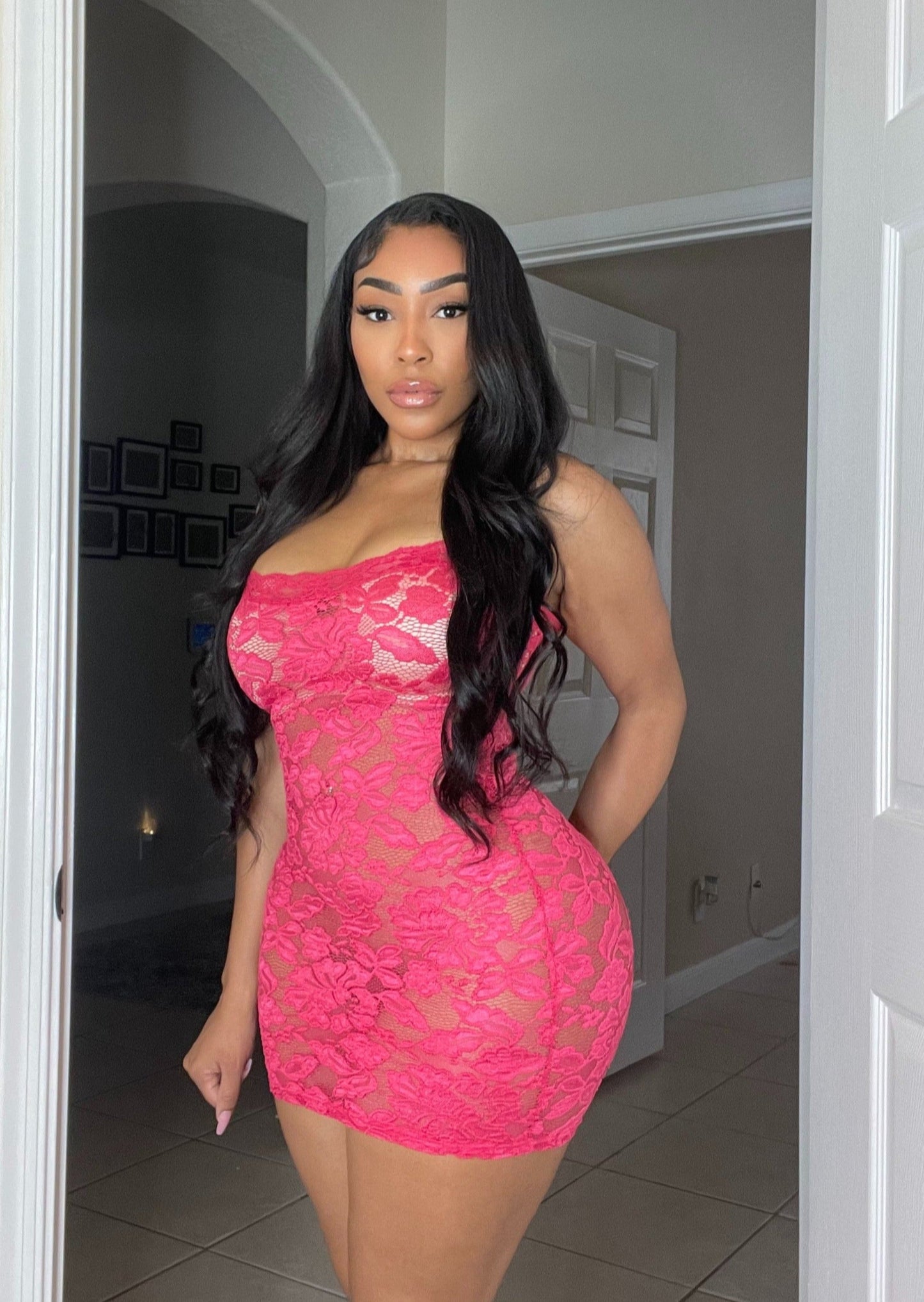 Pink Lace Mini Dress