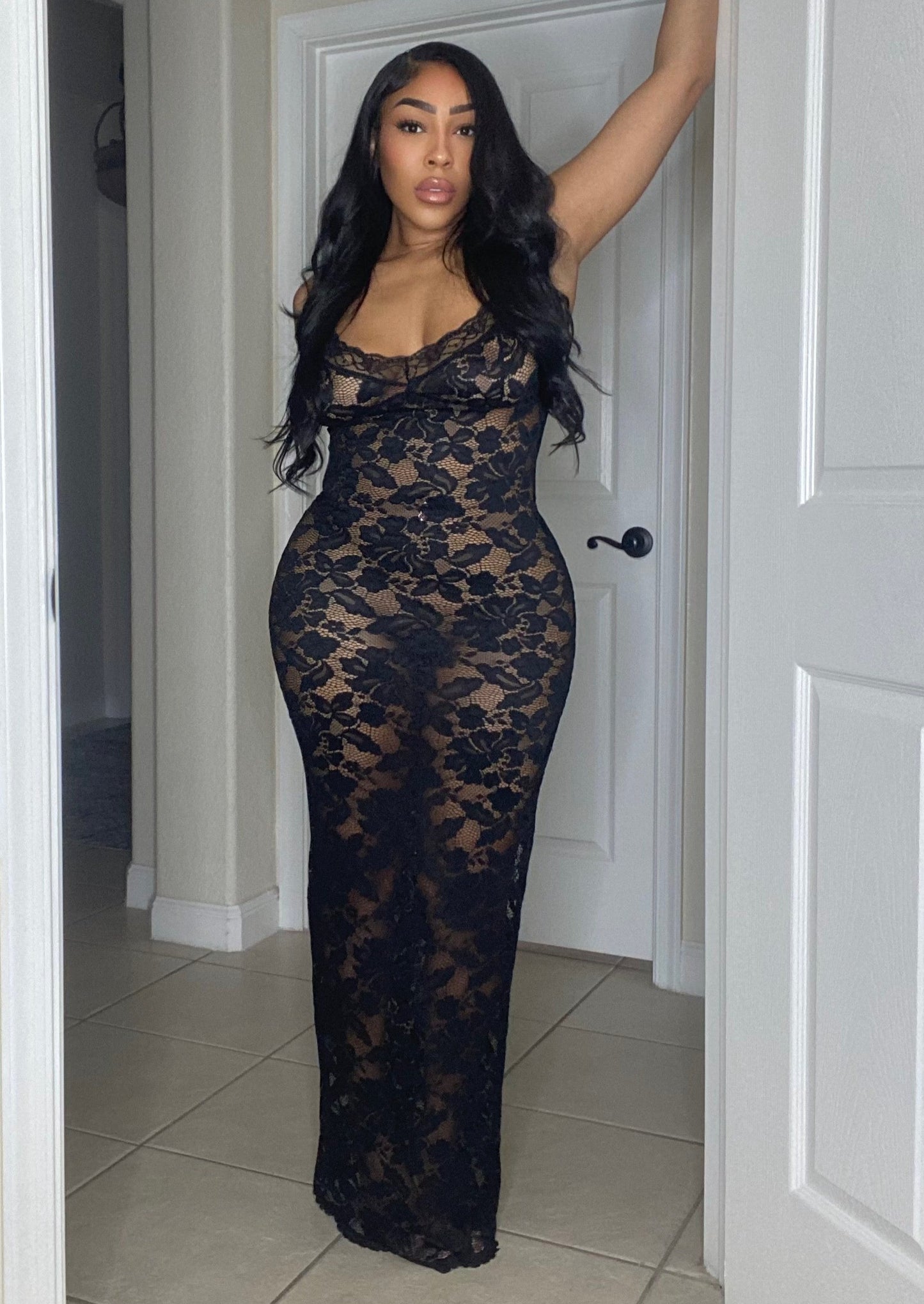 Black Lace Midi Dress